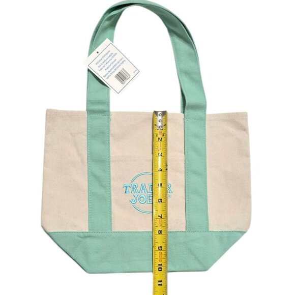Trader Joes Canvas Tote Bag Mint Green Beige Reusable Grocery Book Sack Travel - Picture 4 of 6